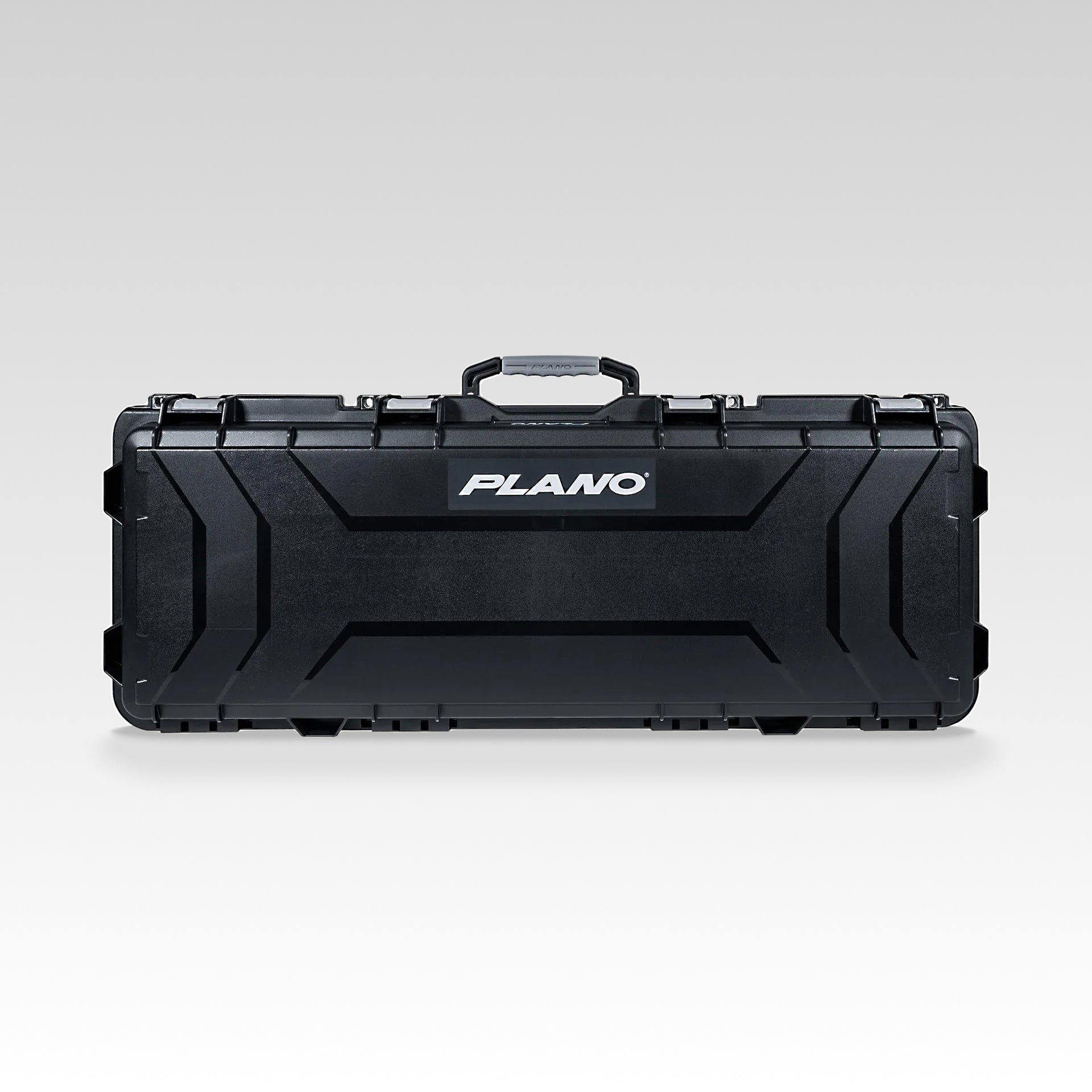Black gun case with 'Plano' branding on a gray background