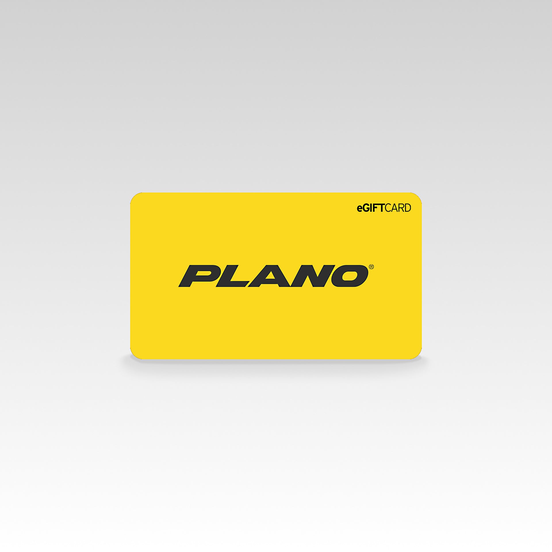 Yellow PLANO eGift card on a light gray background