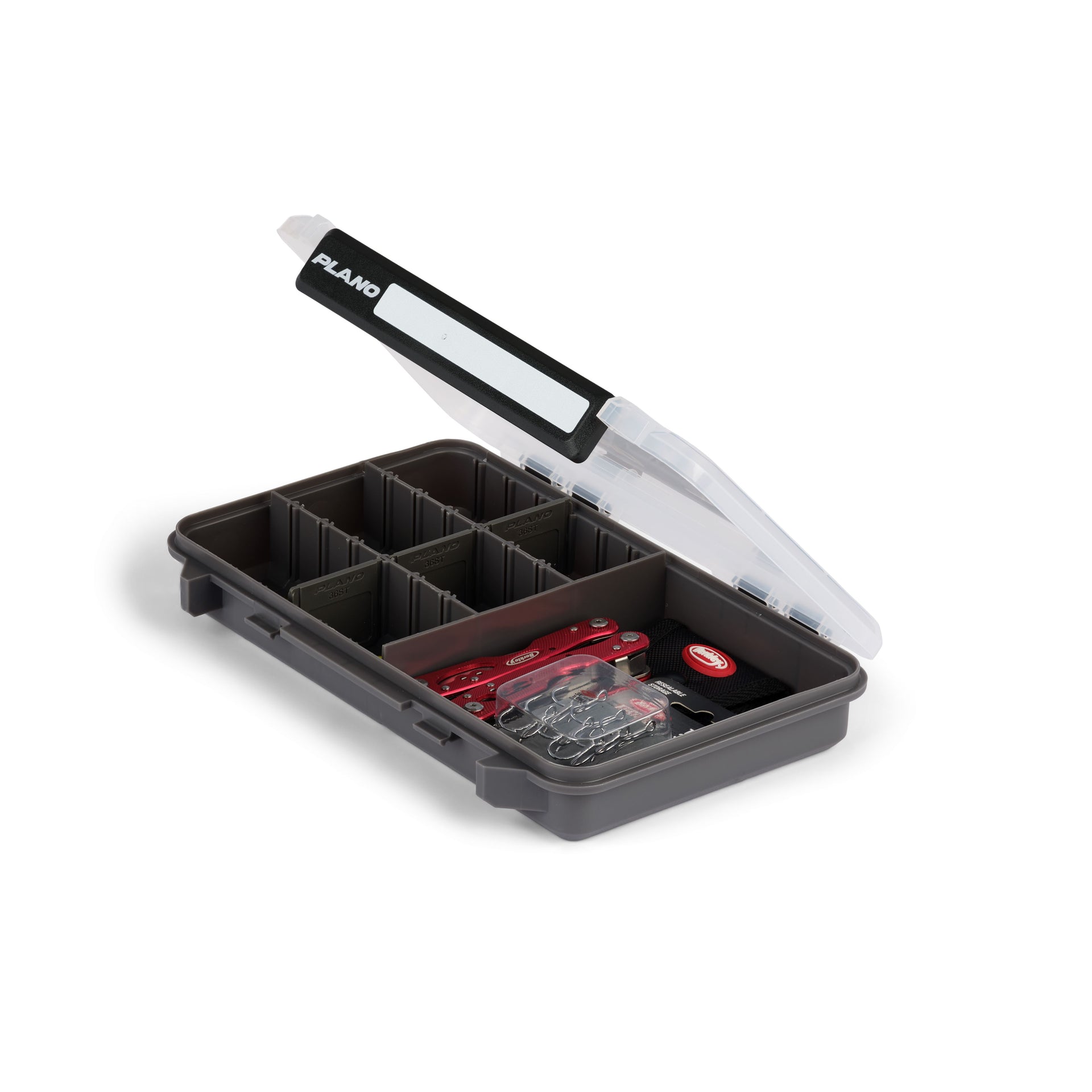 Fishing tackle box with compartments on a white background