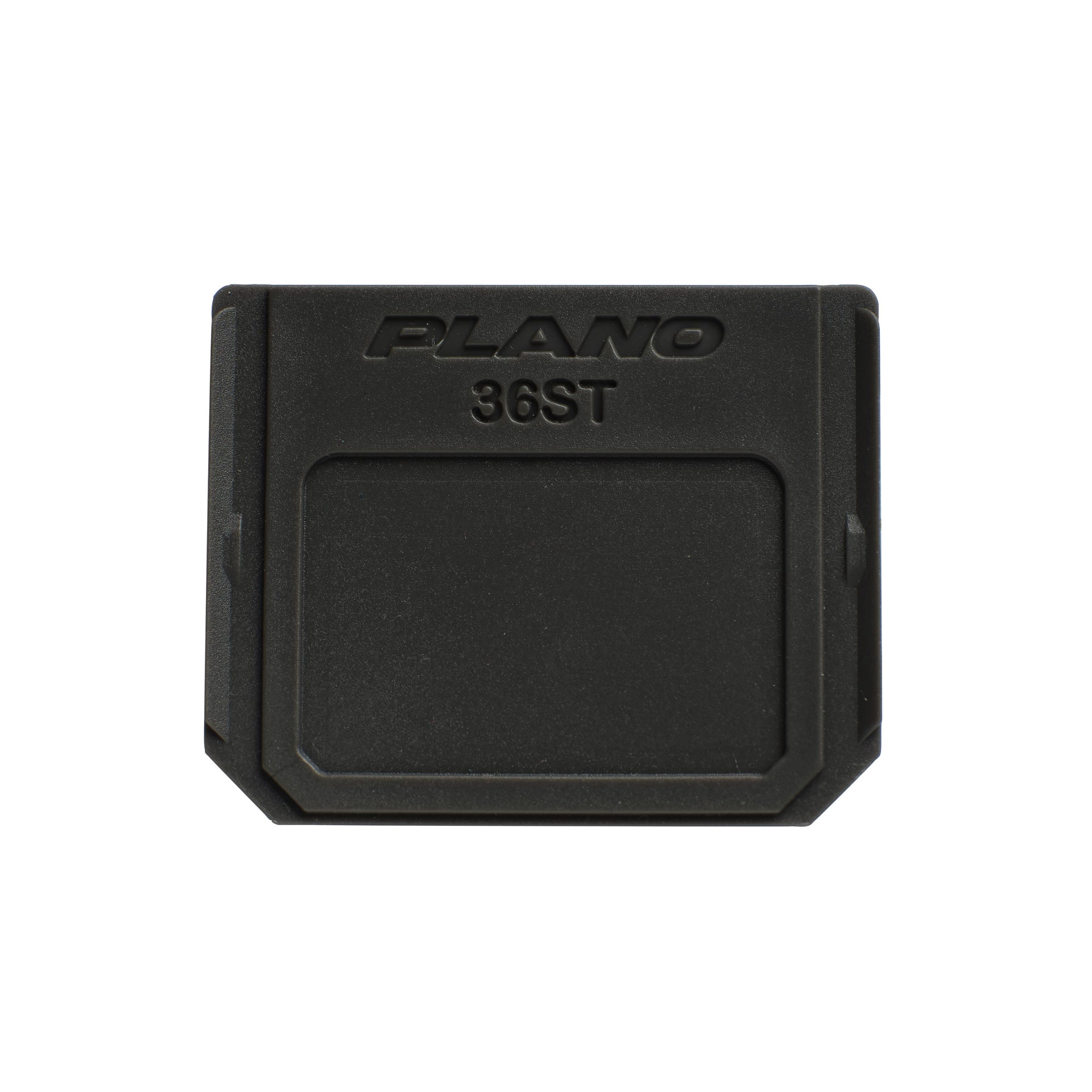 Black fishing tackle box with 'Plano 36ST' branding on a white background