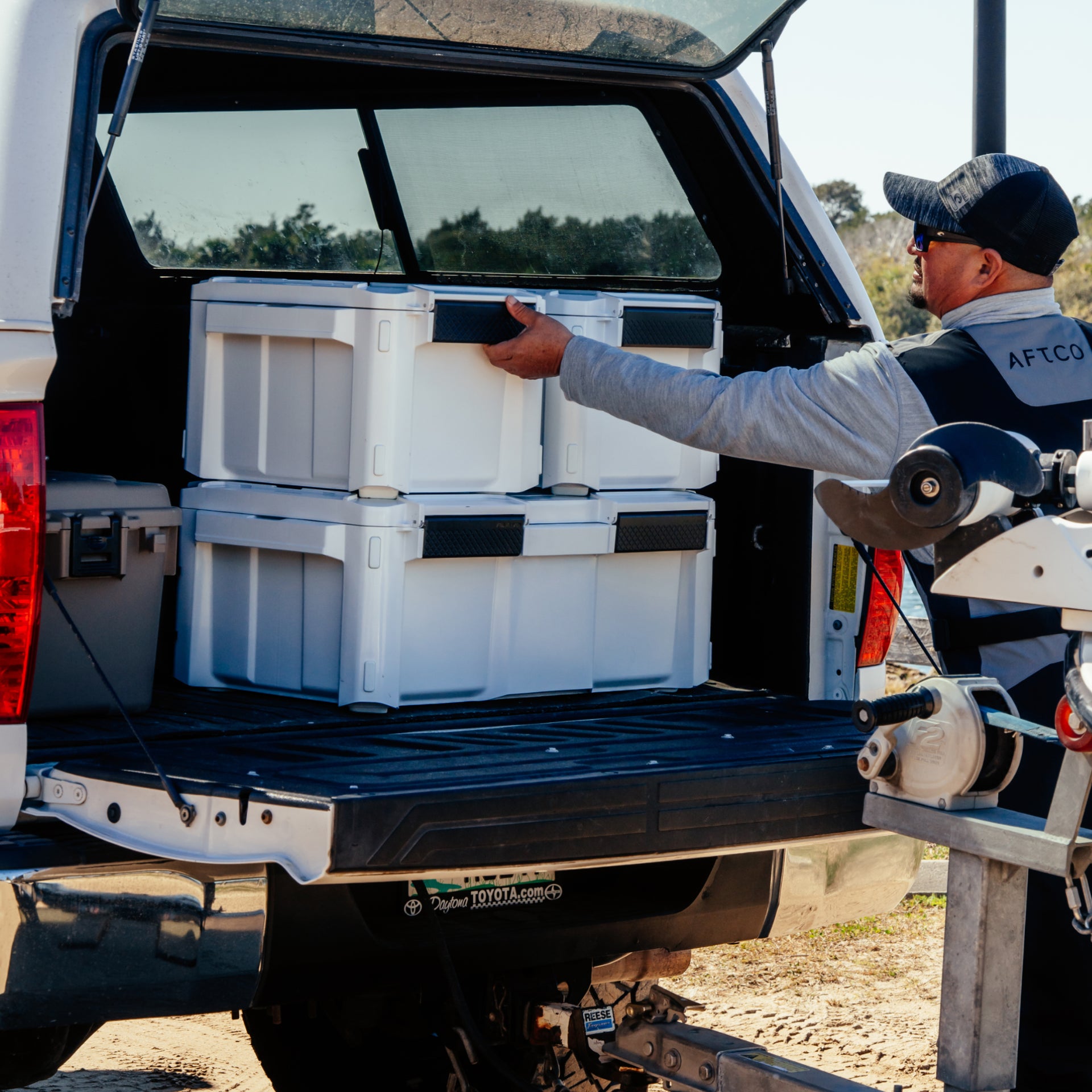 GoNow Boxes stacked in back of truck