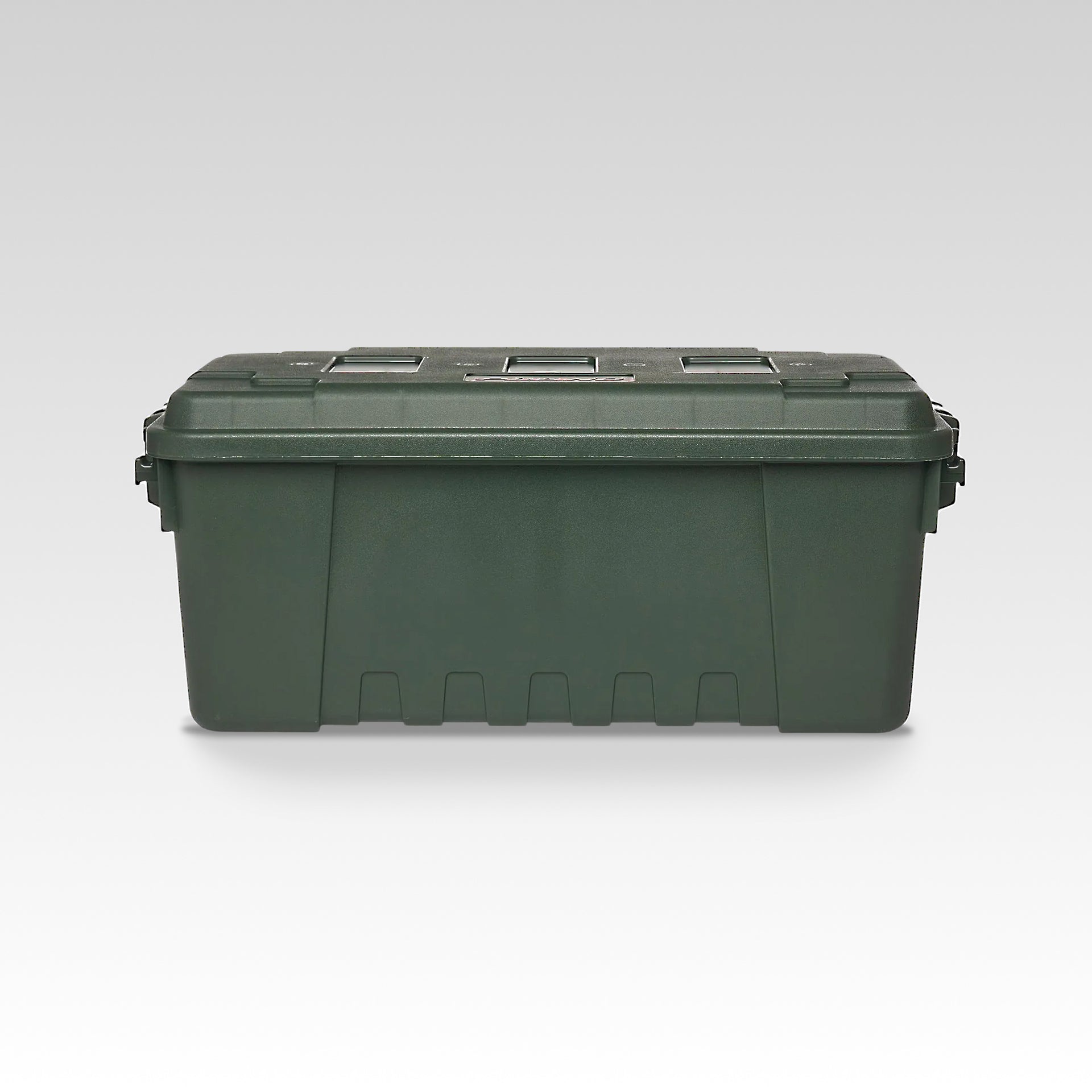 Green storage box with a lid on a white background